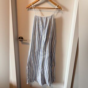H&M Blue and White Striped Midi Dress Gauze